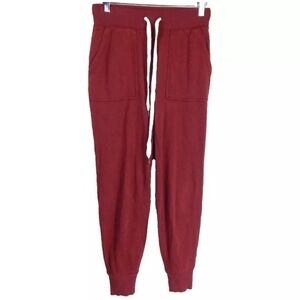 Aerie Red Ribbed Trim Soft Fleece Lounge Pants